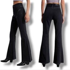 PacSun high rise flare Jeans black with white treaded trim NWT 27